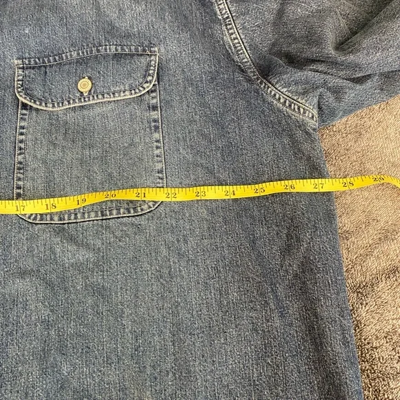 Lands' End Denim Shacket with Orange Plaid Lining - Picture 6 of 9